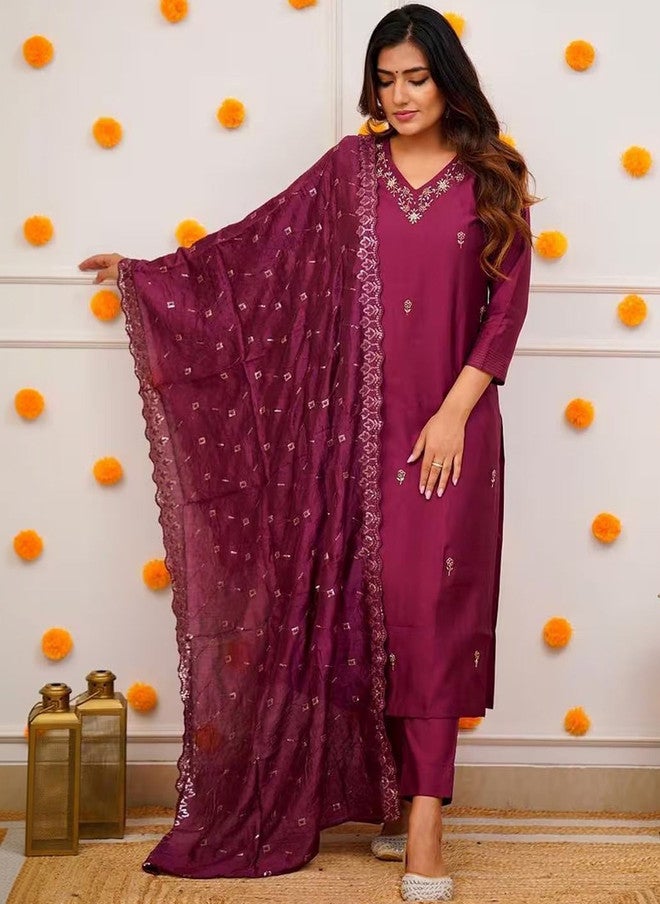 Women Basket Women Ethnic Motifs Embroidered Kurta Set with Trousers and Dupatta - Image 3
